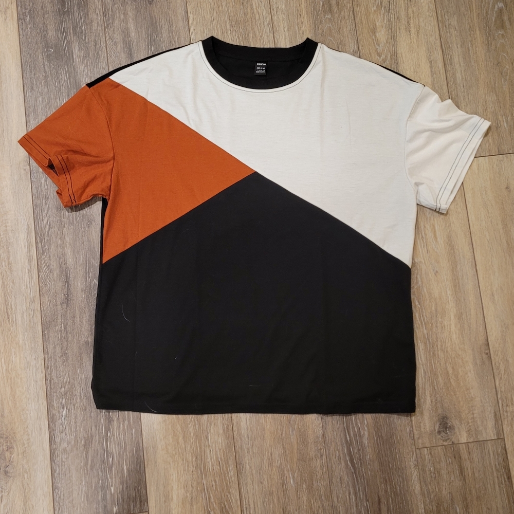 SHEIN - Color block t shirt - orange and black - size large